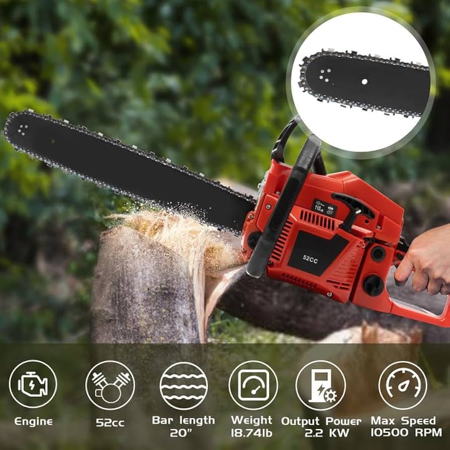 Amazon.com: 52CC Gas Chain Saw 2.2KW 2 Stroke Motor Chain